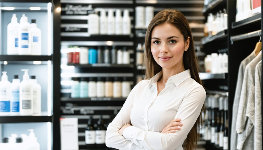 Professional budtender providing expert product consultation to dispensary customer