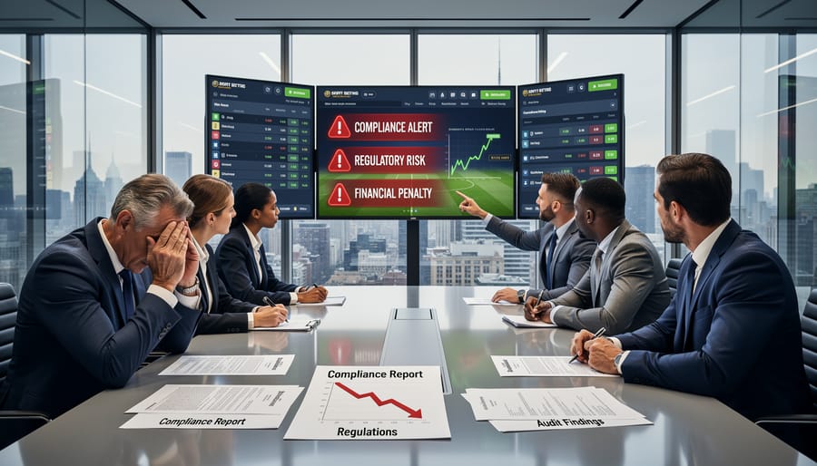 Business executives reviewing financial documents in concerned meeting