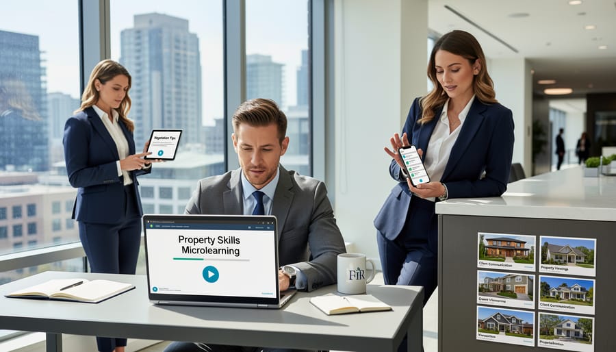 Professional reviewing property information on tablet while taking notes