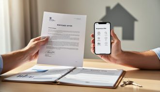 Hands reviewing mortgage paperwork with a folder of documents and a key on a desk, representing planning to remortgage before a fixed-term ends.