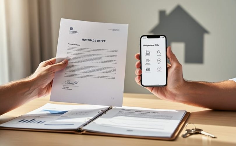 Hands reviewing mortgage paperwork with a folder of documents and a key on a desk, representing planning to remortgage before a fixed-term ends.